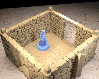 Bastião quadrado nível 1 com piso de pedra 180 • Série Trono e Cinzas da www.printablescenery.com • Terreno modular impresso em 3D • RPG de mesa