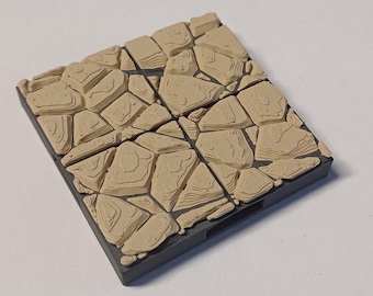 NEW DESIGN • 4x4 Floor pieces • Rough Fieldstone series of Dungeon Tiles • 3D printed modular Terrain w Magnetic Bases • Tabletop RPG