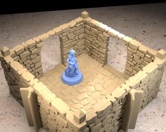 Nível 1 do Baluarte Quadrado com piso de pedra 90 • Série Trono e Cinzas da www.printablescenery.com • Terreno modular impresso em 3D • RPG de mesa