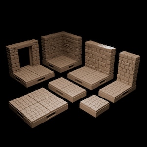 Conjunto básico de 12 STL • Serie de baldosas de mazmorra de arenisca astillada • Terreno modular imprimible en 3D con bases magnéticas para juegos de rol de mesa