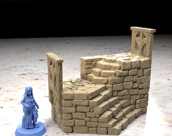 Escadaria do Forte do Duque • Série Trono e Cinzas da www.printablescenery.com • Terreno modular impresso em 3D • RPG de mesa