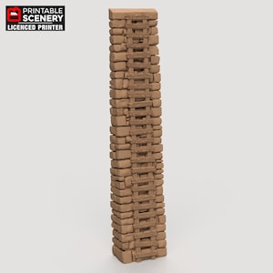 Puede incluir: Un muro de piedra rectangular de color beige con un diseño de escalera de madera que recorre verticalmente el centro. El muro está hecho de piedras apiladas de forma irregular. La esquina superior izquierda tiene el texto "PRINTABLE SCENERY LICENSED PRINTER".