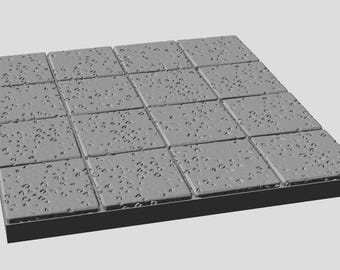 4x4 Floor pieces • 30 mm grid • Poured Concrete series of Dungeon Tiles • 3D printed modular Terrain with Magnetic Bases for Tabletop RPG