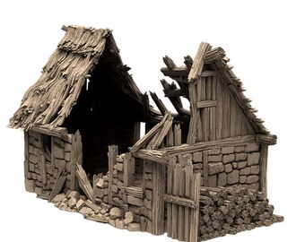 Ruined Norman Stone Barn • King & Country series by www.printablescenery.com • 3D printed modular Terrain for your Tabletop RPG