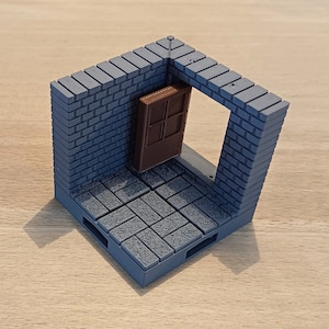 NOUVEAU DESIGN • Coin 2 x 2 avec pièces de porte • Série de carreaux de donjon en maçonnerie • Terrain modulaire imprimé en 3D avec bases magnétiques pour RPG de table