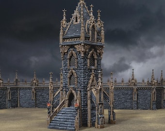 Gothic Hex Tower H4 "full" with 18 "plugs" • Darkness series by www.printablescenery.com • 3D printed modular Terrain • Tabletop RPG