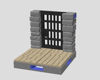 NEW DESIGN • 2x2 Double Column pieces with Grate+Door • Chipped Sandstone series of Dungeon Tiles • 3D printed Terrain with Magnetic Bases