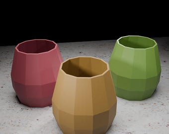 Facetted vases • 3 shapes • 8 sizes each • 24 STL files
