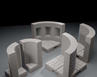 NEW DESIGN • Curved set of 7 STLs • Brickwork series of Dungeon Tiles • 3D printed modular Terrain with Magnetic Bases for Tabletop RPG