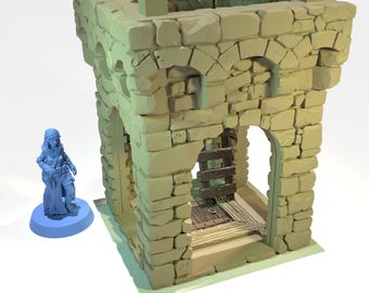 Small Square Tower Level 4 • Throne and Ash series by www.printablescenery.com • 3D printed modular Terrain • Tabletop RPG