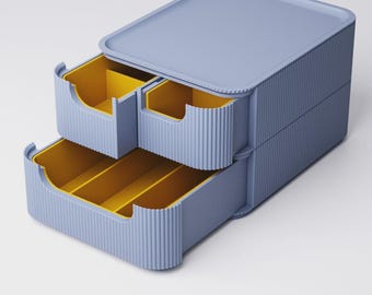 Modulaire laden • twee eenheden • drie laden met inzetstukken • ca. 143 x 183 x 120 mm • 3D-geprinte accessoires voor je moderne huis en kantoor