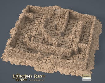 Labirinto de Sebes na Natureza Selvagem • Pacote de Aventura • Grade de 38 mm • Terreno modular impresso em 3D • RPG de mesa • Adequado para Hero Quest
