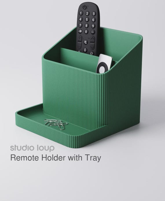 Remote Holder with Tray • ridged • ca. 153x165x150 mm • 3D printed Accessories for your modern home and office