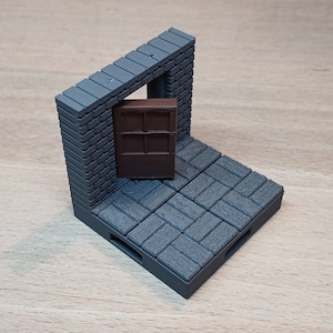 NOUVEAU DESIGN • 2 x 2 pièces de porte • Série de tuiles de donjon en maçonnerie • Terrain modulaire imprimé en 3D avec bases magnétiques pour votre RPG de table