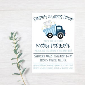 Diaper Drop Baby Shower Invitation, Diaper Shower Invitation, Boy Baby Shower Invite, Second Baby Shower Invite, Dump Truck Baby Shower