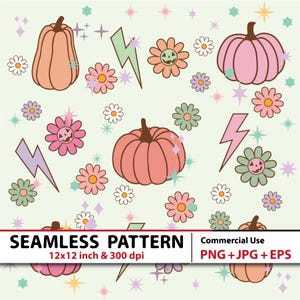 Floral Pumpkins Seamless Pattern, Fall Sublimation Digital Design Download, girly surface patterns, trendy seamless [AJ11]
