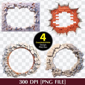 3D ひび割れた壁 PNG、3D ひび割れた壁の穴 png、ひび割れた壁 png、壁の穴 png、透明な背景 [AJ17]
