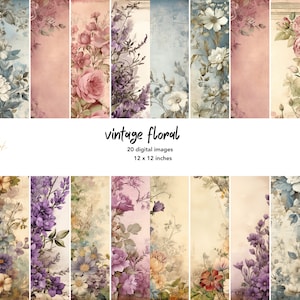 Papier do scrapbookingu w kwiaty w stylu vintage, różowy, niebieski, brzoskwiniowy, lawendowy
