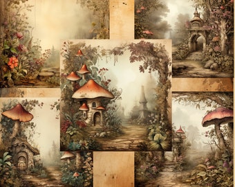 29 Enchanted Fairytale Mushroom Garden Scrapbook Paper