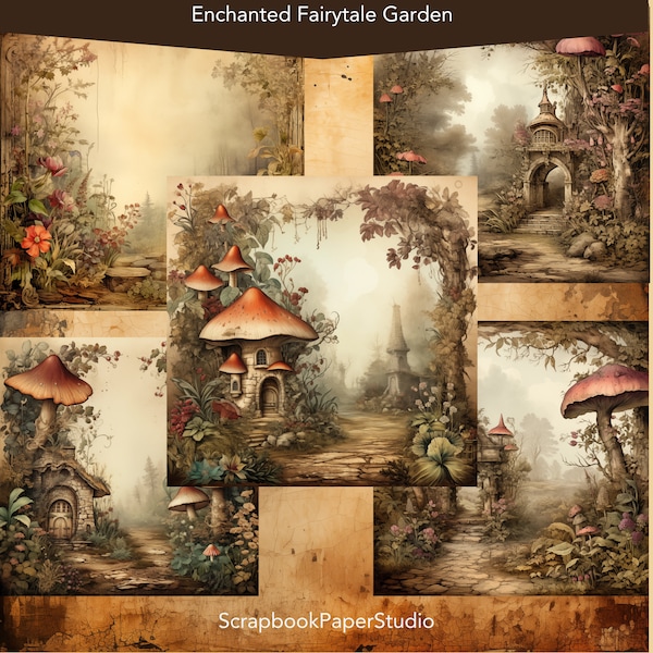 29 Enchanted Fairytale Mushroom Garden Scrapbook Paper