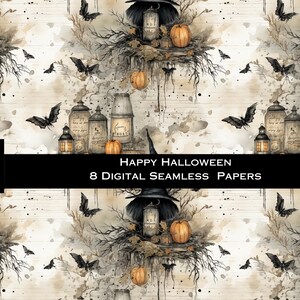 Halloween Seamless Digital Papers, Scrapbook Paper, Commercial Use, Halloween Backgrounds, Bats, Spiders, Pumpkins, Candles, Ghouls