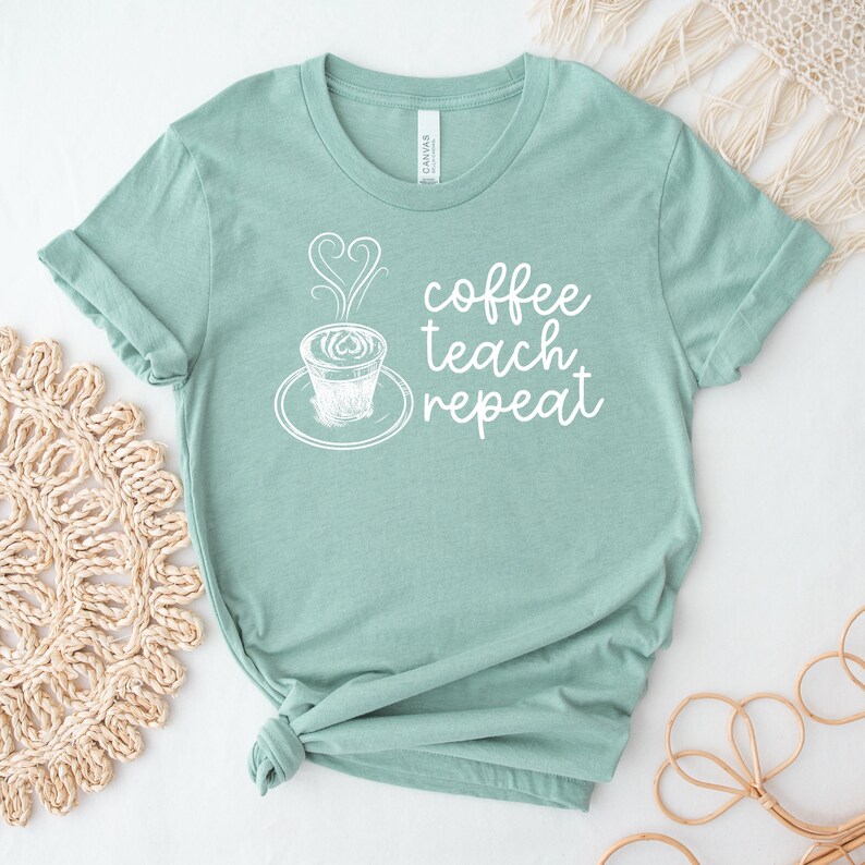 Coffee Teach Repeat Shirt, Retro Teacher Tee, Teacher Gift image 4