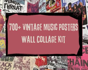 700+ Vintage Music Posters Wall Collage Kit, Rock Punk Band Concert Poster Pack, Aesthetic Room Decor, Retro Music Wall Art, Printable