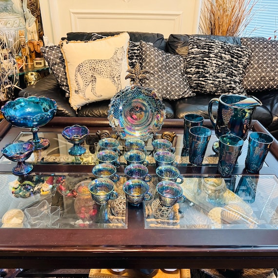 Vintage Indiana Glass Blue Carnival Harvest Grape Set | 6-piece