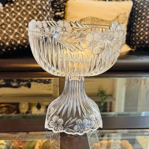 Vintage Tiara Exclusives le Fleur Clear Indiana Glass Compote by Anna Hütte Made in Germany
