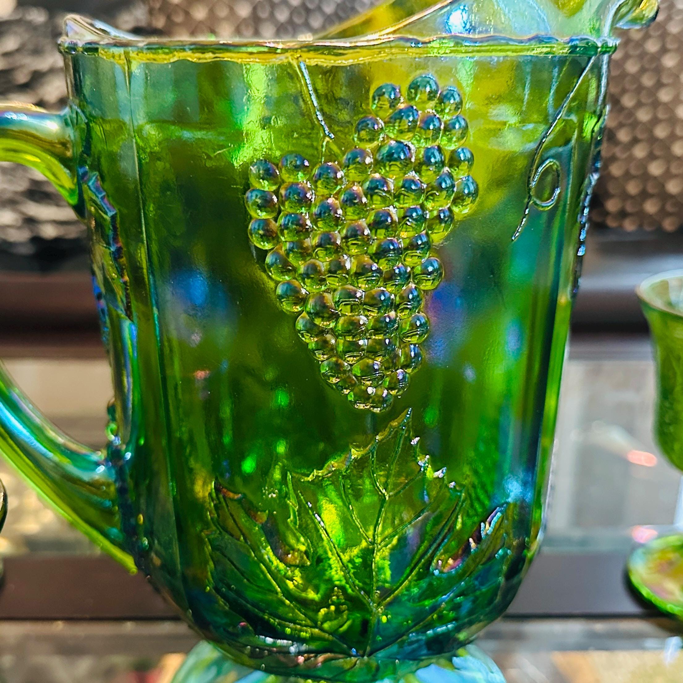 Vintage Indiana Glass Green Carnival Glass Pitcher & Goblet Set - Etsy