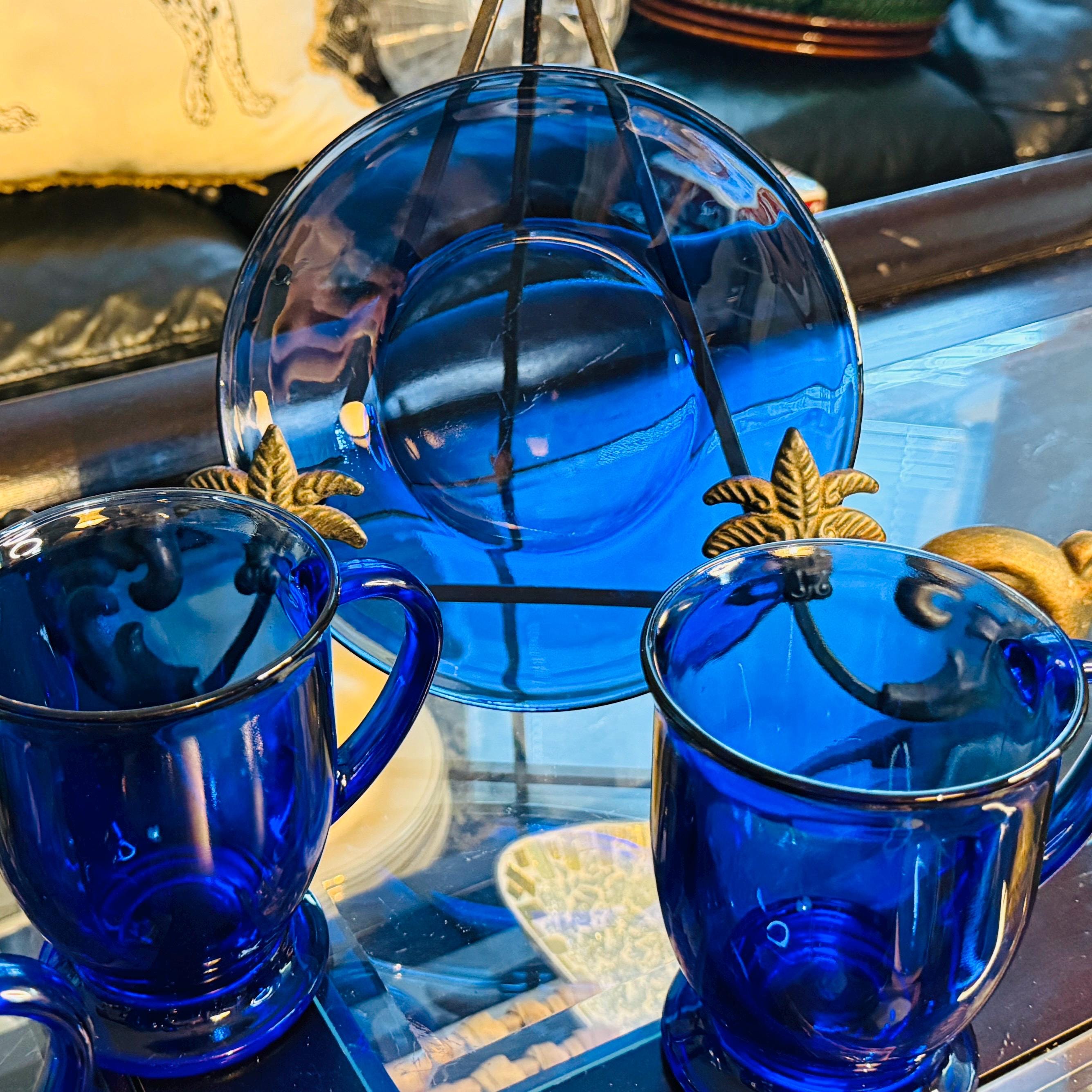 Vintage Cobalt Blue Glassware Set: Anchor Hocking Mugs, Libby