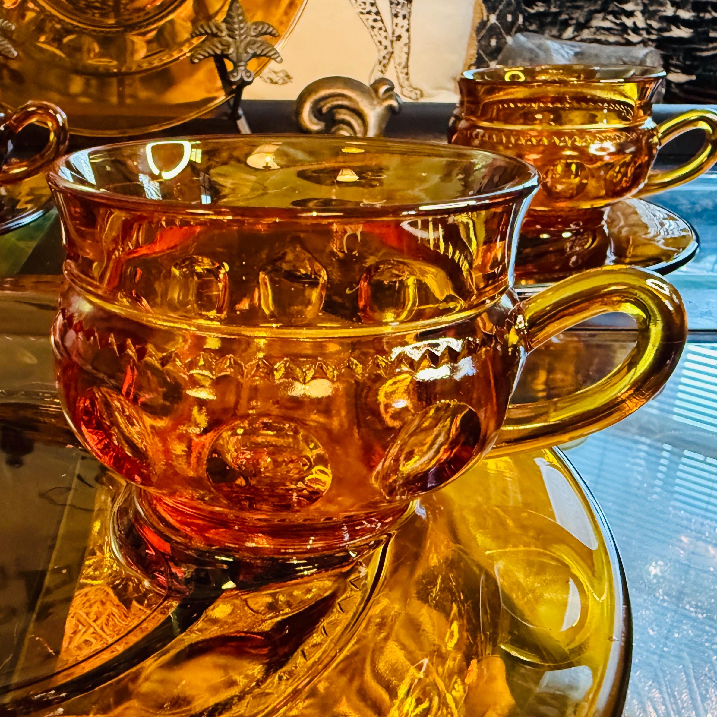 インディアナグラス　キングスクラウン　アンバー　スナックセット❗️ ヴィンテージ インディアナガラス アンバー スナックセット：キングス