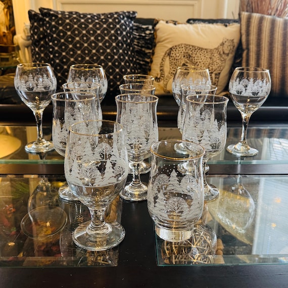 Vintage Libbey Arby's Christmas Wine Glasses, Winter Wonderland Set