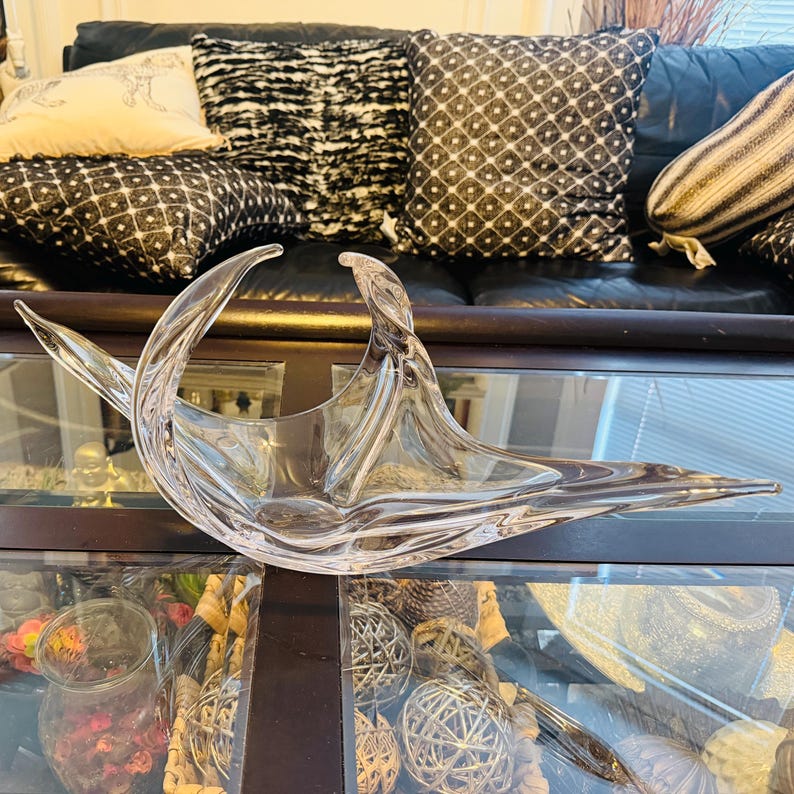 Vintage Mid Century Modern Glass Art Centerpiece Bowl – Clear Abstract ...
