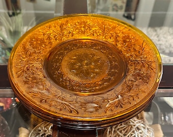 Vintage Amber Indiana glazen Daisy dinerbordenset | Retro chic glaswerk om te dineren