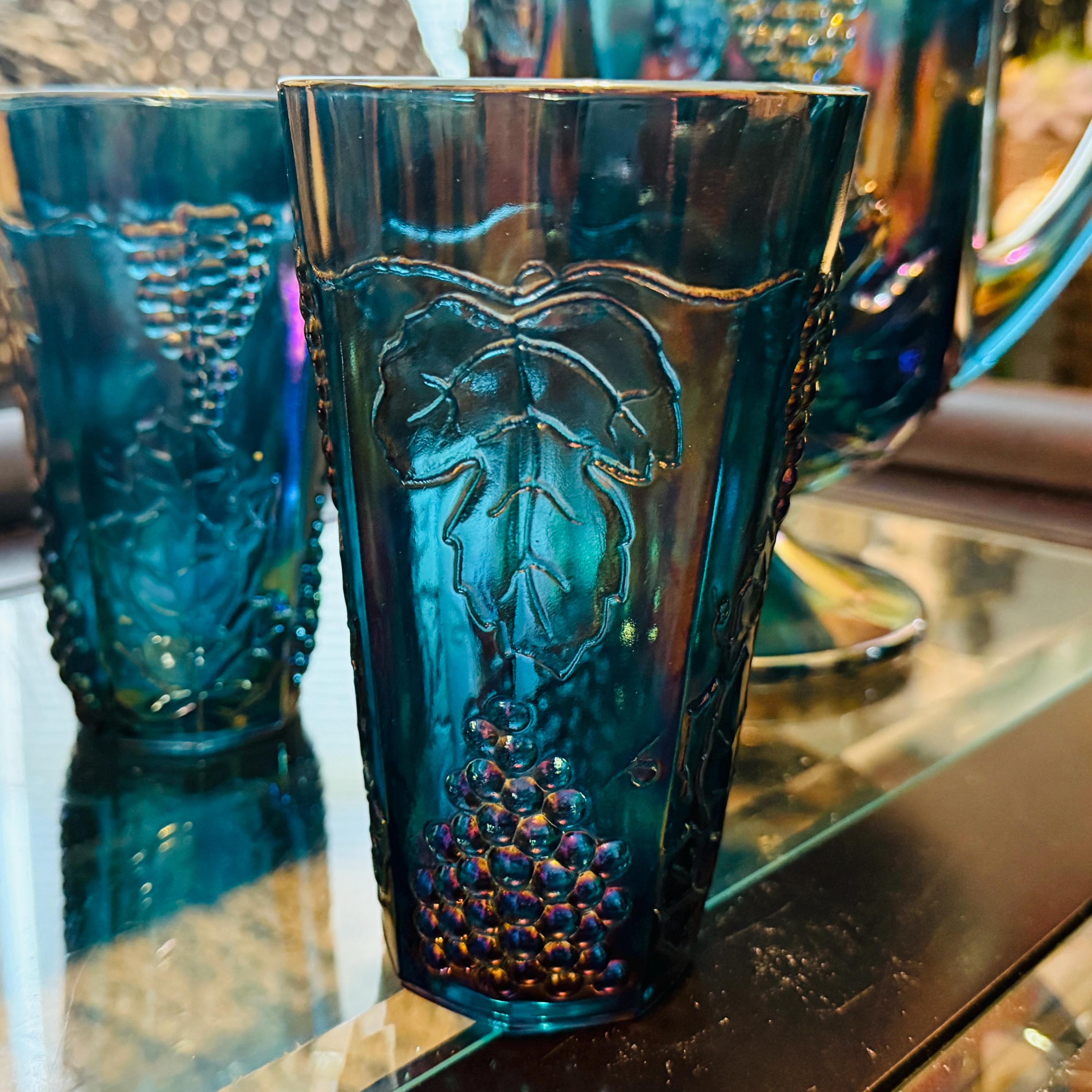 Vintage Indiana Glass Blue Carnival Harvest Grape Set | 6-piece
