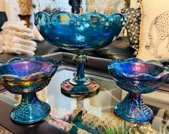 Vintage Indiana Glass Blue Carnival Harvest Grape Set | 6-piece