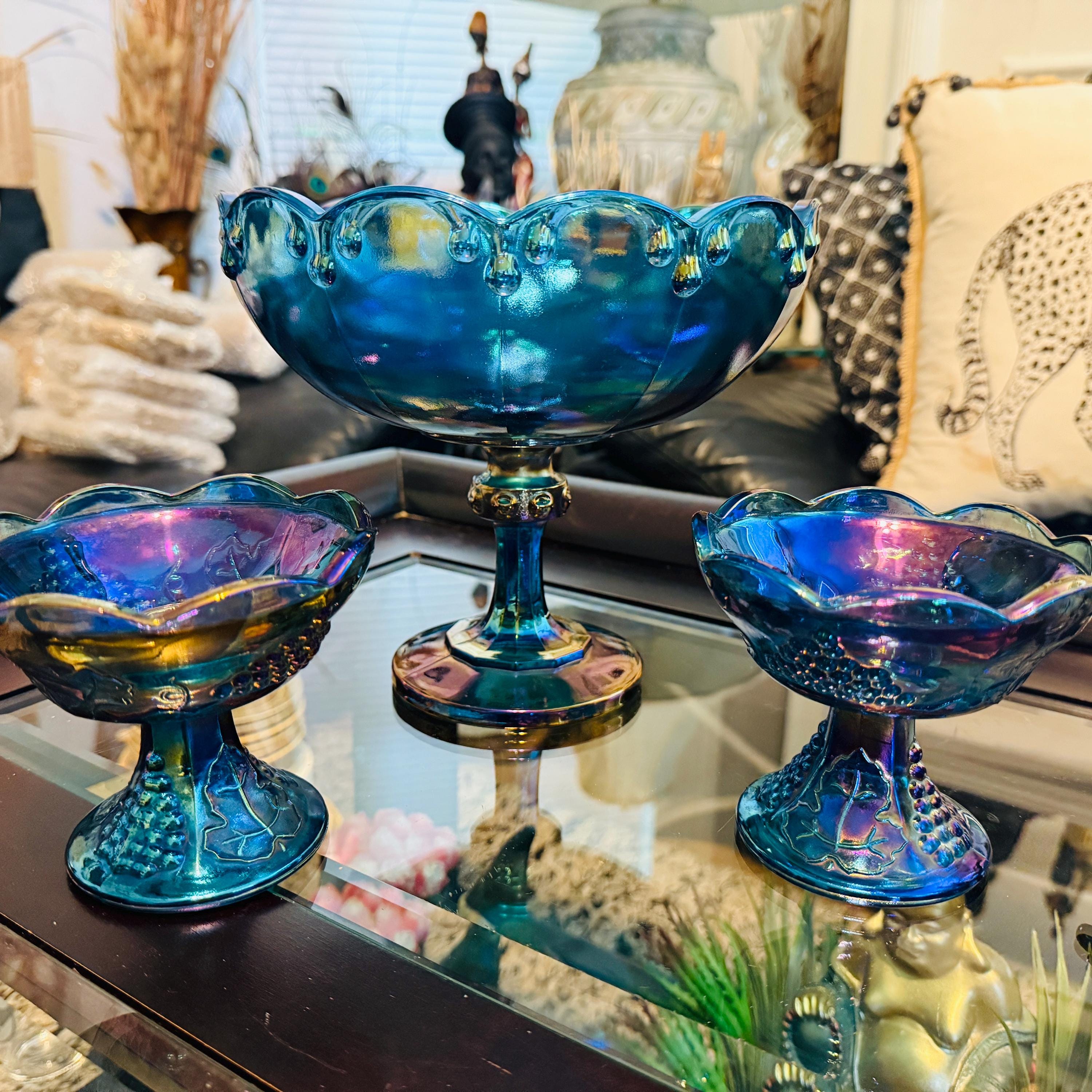 Vintage Indiana Glass Blue Carnival Harvest Grape Set | 6-piece