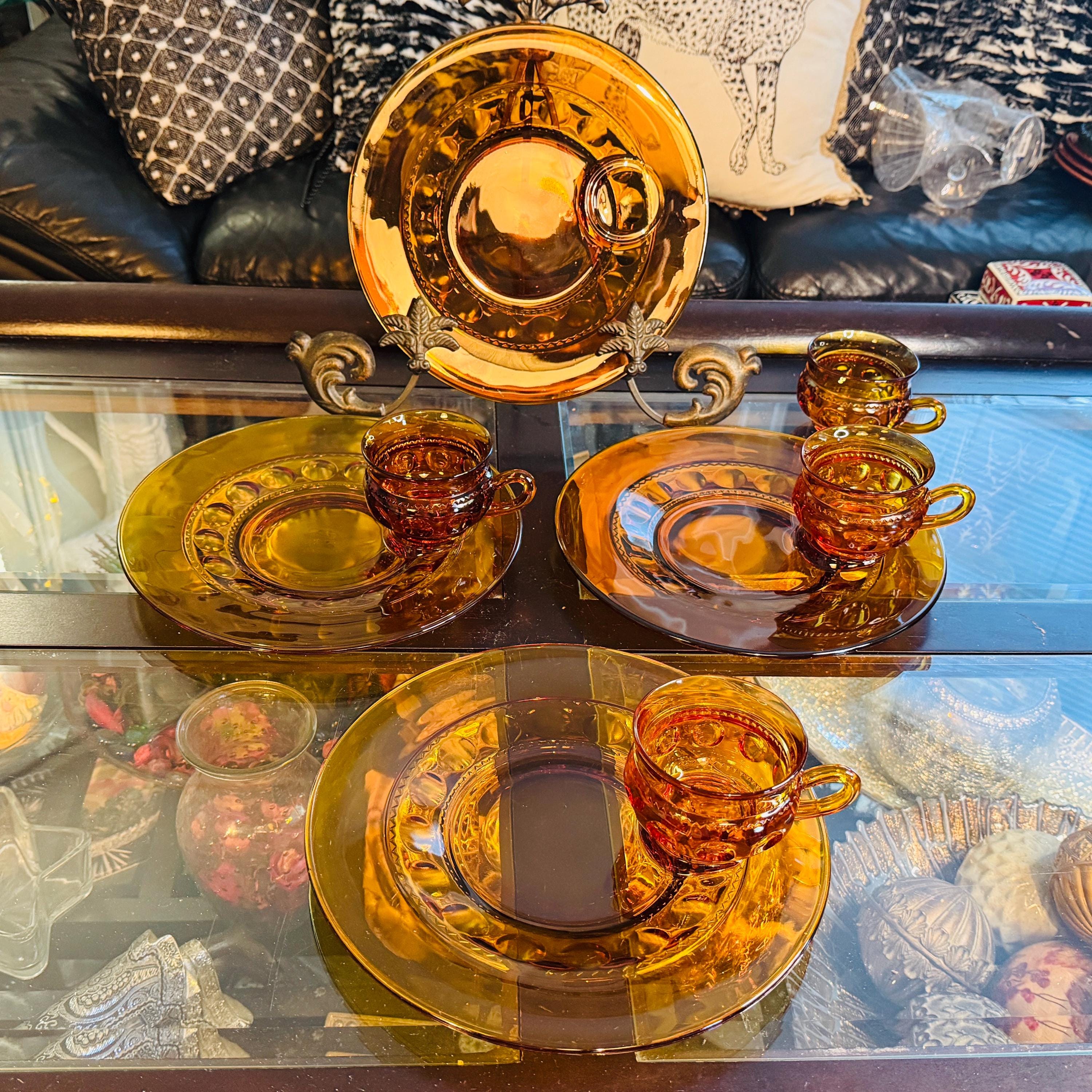 ヴィンテージ インディアナガラス アンバー スナックセット：キングス