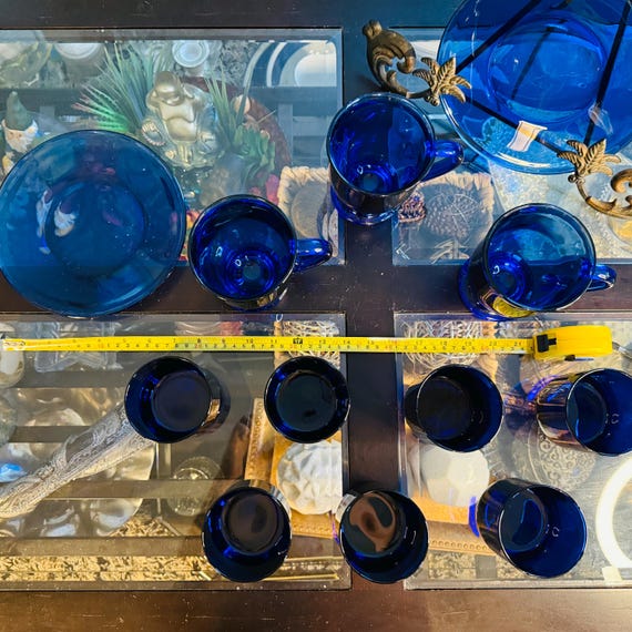 Vintage Cobalt Blue Glassware Set: Anchor Hocking Mugs, Libby