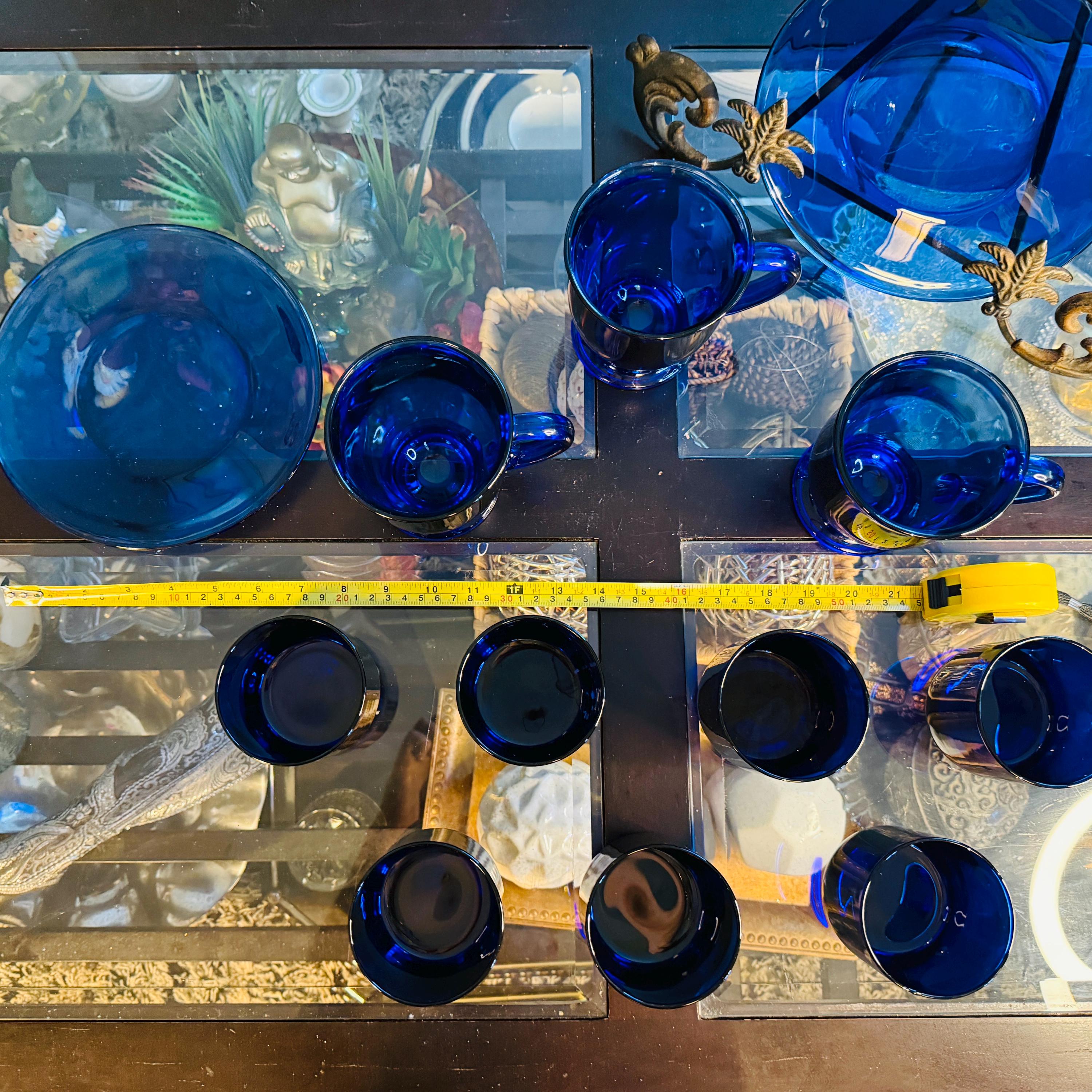 Vintage Cobalt Blue Glassware Set: Anchor Hocking Mugs, Libby