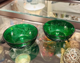 Vintage Tiara Indiana Glass Emerald Green Sandwich Soup/Cereal Bowls – Pressed Glass Dessert Dishes, Retro Tableware Set