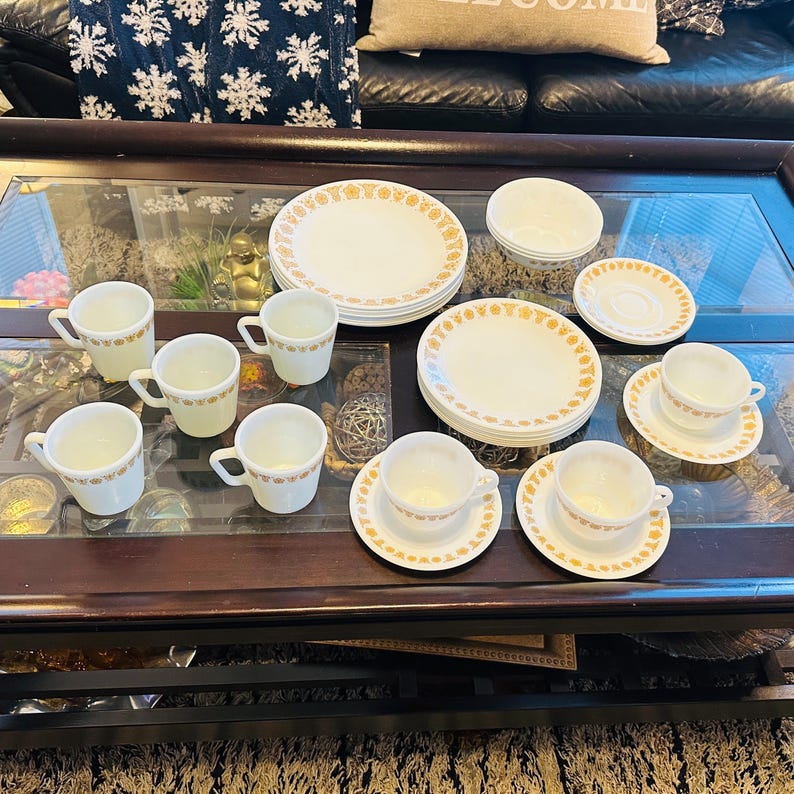 Vintage Pyrex Golden Butterfly Dinnerware Set – 33-piece Opal Glass - Etsy