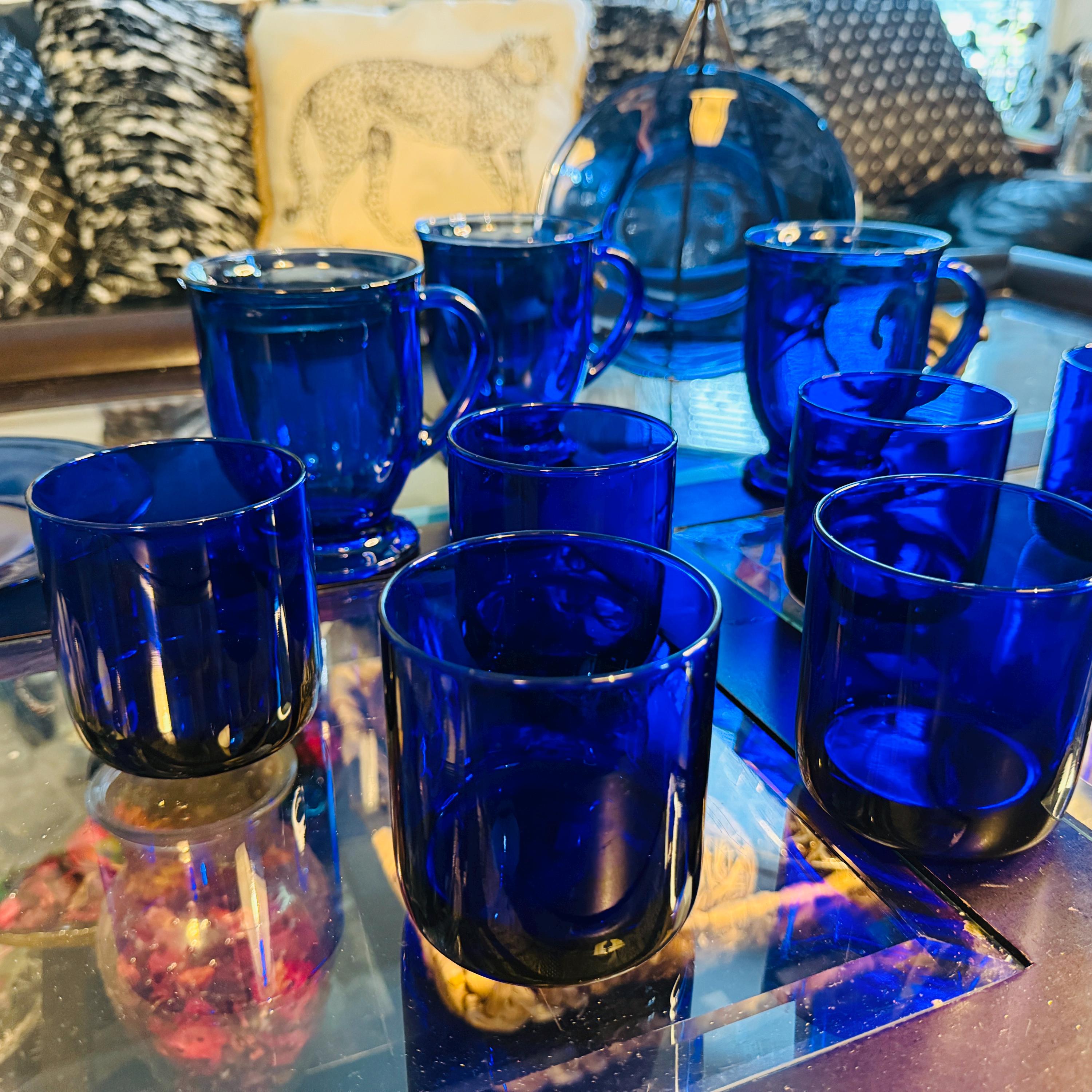Vintage Cobalt Blue Glassware Set: Anchor Hocking Mugs, Libby