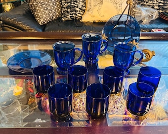 Vintage Anchor Hocking Cobalt Blue Glass Cafe Mug Set, Set of 2 - Etsy