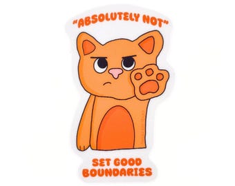 Cute Orange Cat "Good Boundaries" Sticker - Cute Meme Sticker for Laptop, Water Bottle, Journaling, MacBook, Computer, Phone, Kindle & Gifts