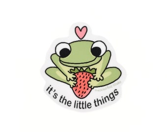 Cute Frog With Strawberry Sticker - Cute Animal Meme Sticker for Laptop, Water Bottle, Journaling, MacBook, Computer, Phone, Kindle & Gifts