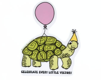 Celebrate Every Little Victory Sticker | Cute Turtle Animal Sticker | Positive Self Care Sticker for Water Bottle, Laptop, Stanley & Kindle