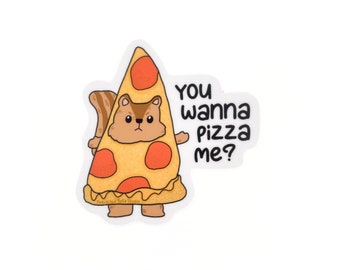 Cute Pizza Animal Sticker | Fierce Chipmunk Cheese Pizza Slice | Funny Animal Sticker | Kawaii Stickers | Water Bottle Sticker Laptop