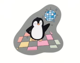 Cute Penguin Dancing under a Disco Ball Sticker | Funny Animal Sticker | Penguin Gift | Water Bottle Sticker Laptop Kindle Vinyl Sticker